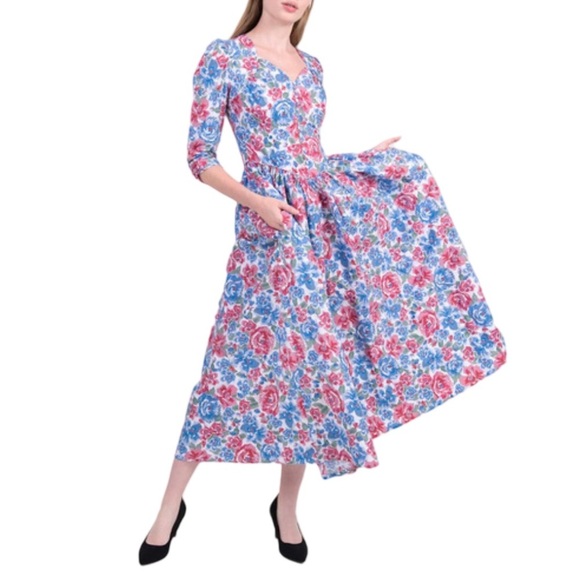 BATSHEVA LANE EMBROIDERED FLORAL PRINT COTTON POPLIN MAXI DRESS SIZE 0 - Picture 2 of 15